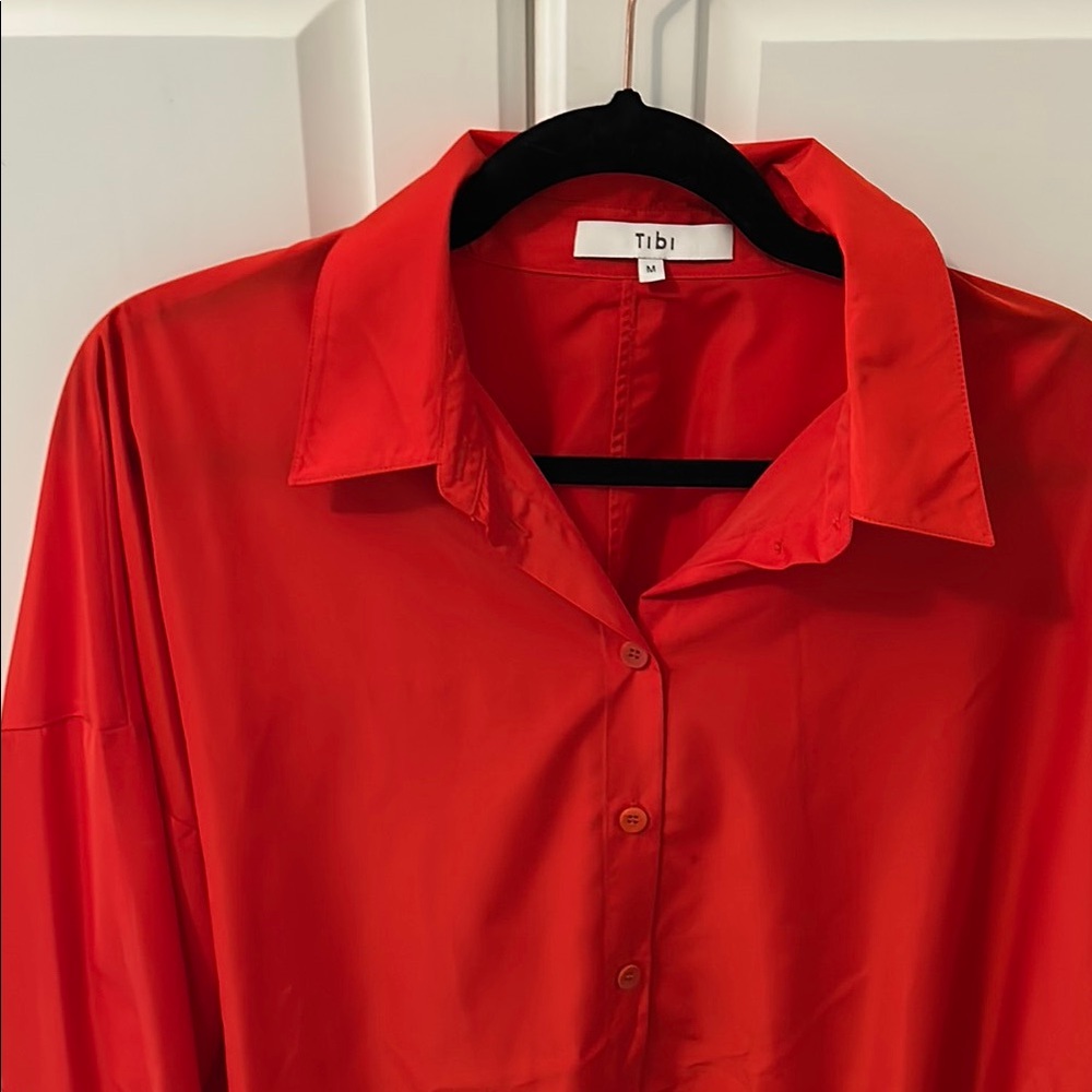 Tibi Scarlet Red sporty Nylon  Button-Up Blouse NWOT, medium